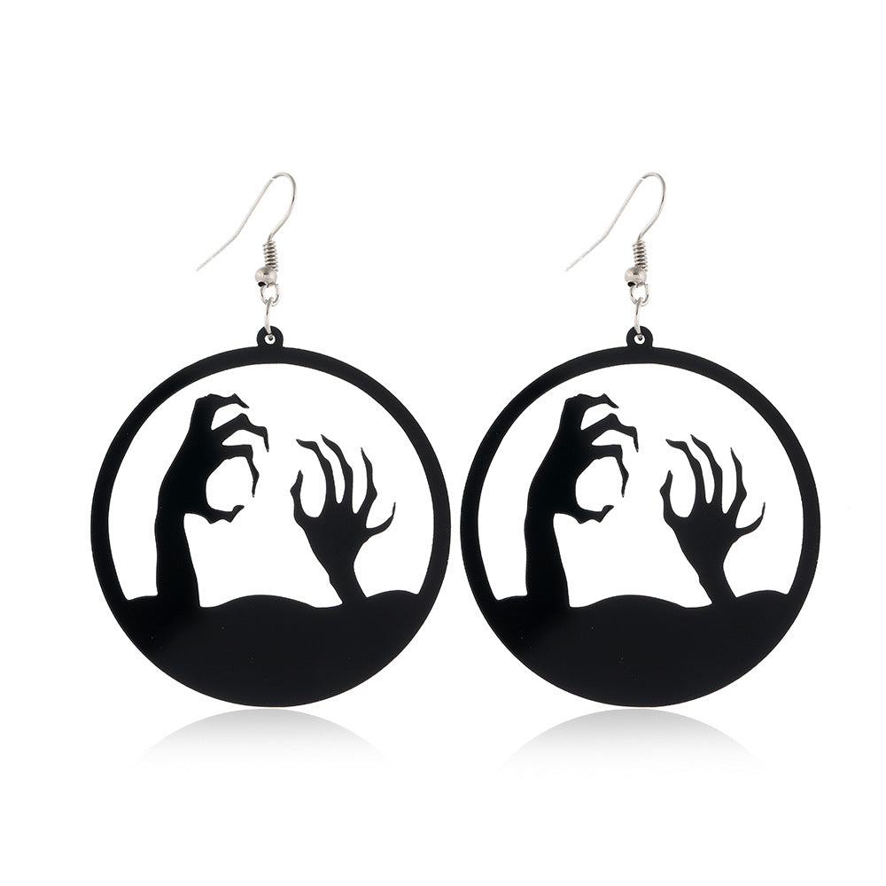 Wholesale Spider Pumpkin Witch Black Cat Round Acrylic Halloween Earrings